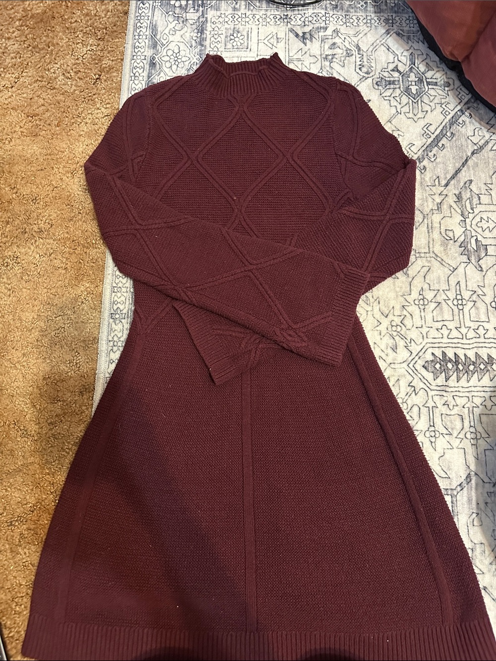 Express Maroon Diamond-Panel Long Sleeve Sweater Dress